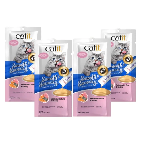 Catit Smooth & Savoury, Salmon with tuna & shrimp (4x15g per pack)