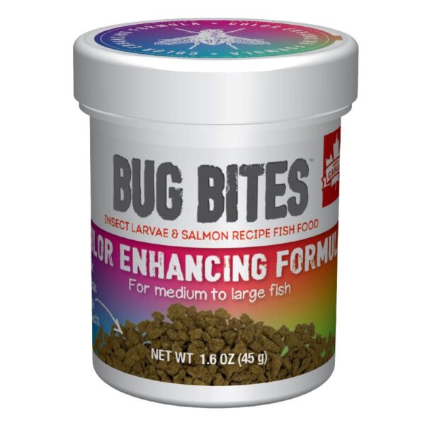 Fluval Bug Bites Colour Enhancing Formula – Medium to Large Fish – 1.4-2.0 mm granules – 45 g (1.6 oz)