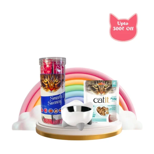 Catit Complete Feeding Combo – Dish + Freeze-Dried + Smooth & Savoury Jar 25 pack