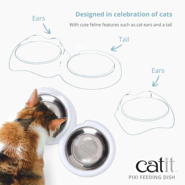 Second image of Catit PIXI Double Feeding Dish Whisker Stress Free Food & Water Cat Bowl